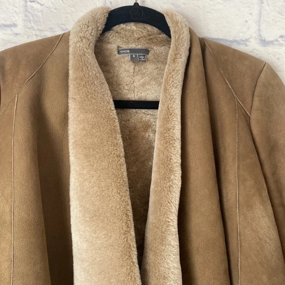 Vince tan shearling draped open jacket - Picture 2 of 10